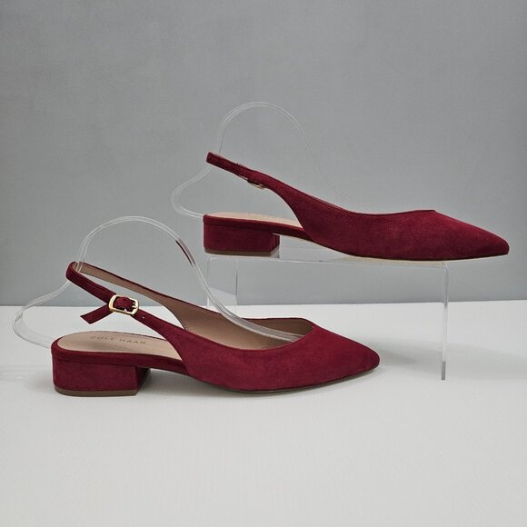 Cole Haan Mazie Slingback Flat Womens 9.5 Rio Red Suede Pointed Toe Low Heel NEW - Picture 3 of 13